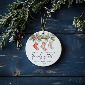 Personalized Family Christmas Ornament, Family of Three