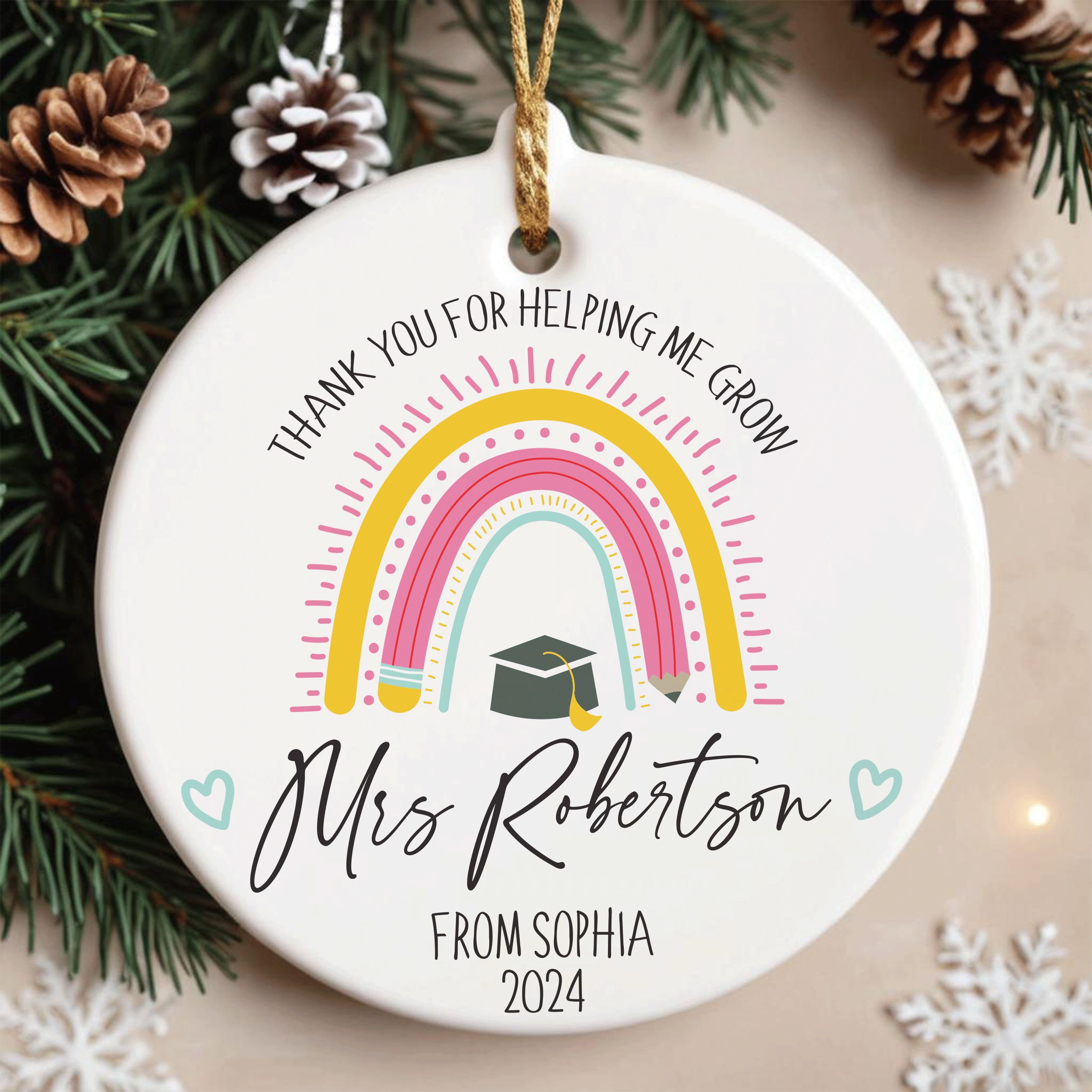 DTSP35---Teacher-Name-Rainbows_0001_Group-2 Custom Teacher Ornament, Teacher Gift