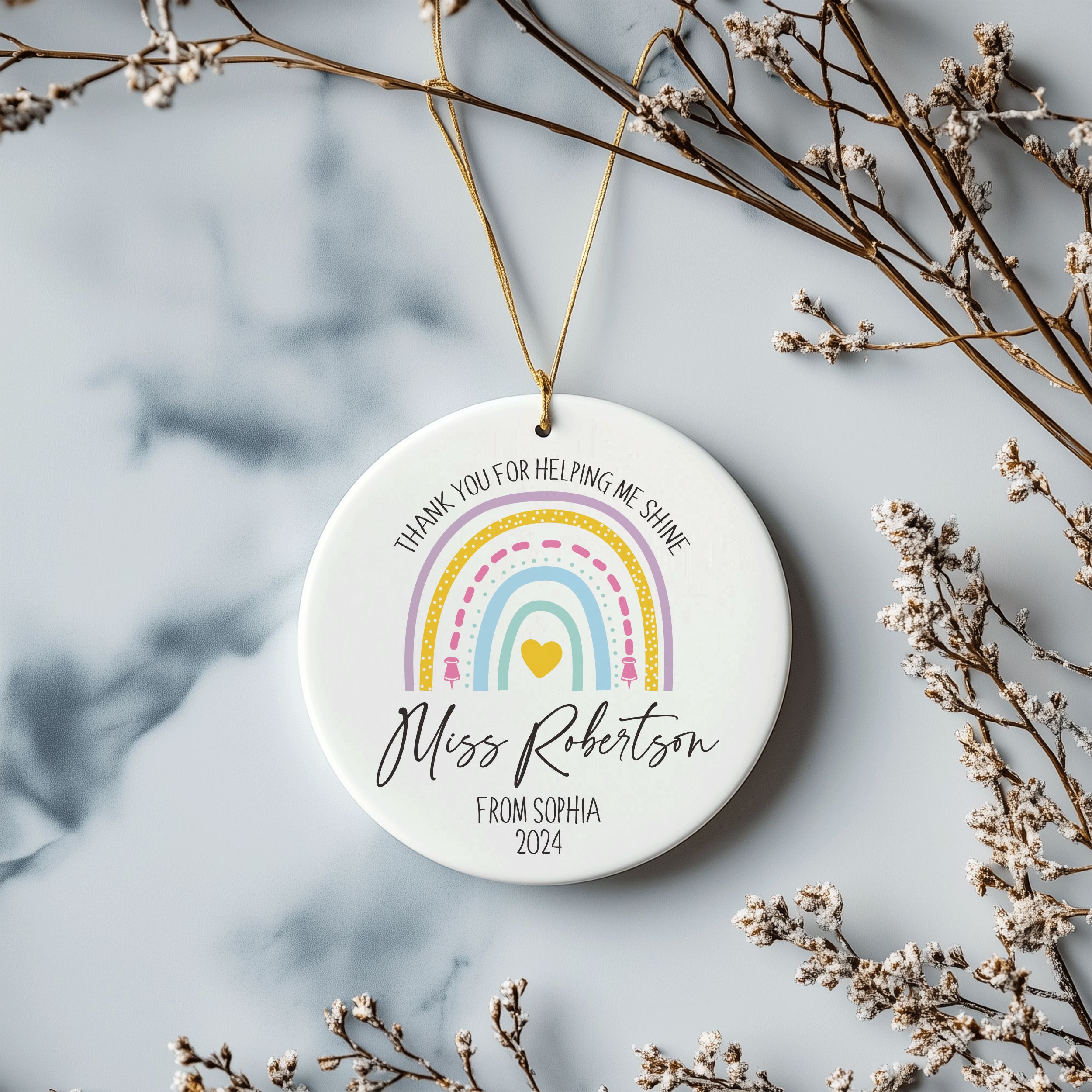 DTSP35---Teacher-Name-Rainbows_0003_Group-4 Custom Teacher Ornament, Teacher Gift