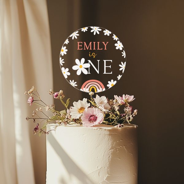 Daisy 1st Birthday Cake Topper, Retro Birthday Acrylic Cake Topper