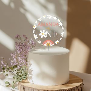 Daisy 1st Birthday Cake Topper, Retro Birthday Acrylic Cake Topper