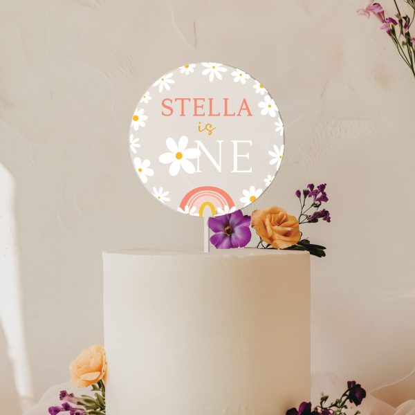 Daisy 1st Birthday Cake Topper, Retro Birthday Acrylic Cake Topper