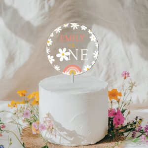 Daisy 1st Birthday Cake Topper, Retro Birthday Acrylic Cake Topper