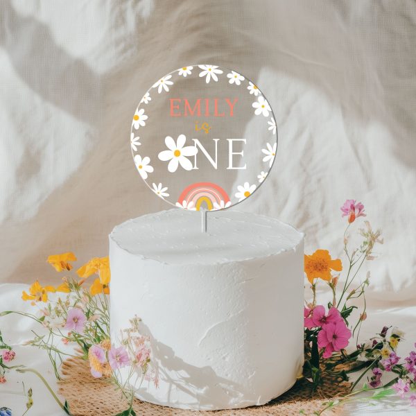 Daisy 1st Birthday Cake Topper, Retro Birthday Acrylic Cake Topper