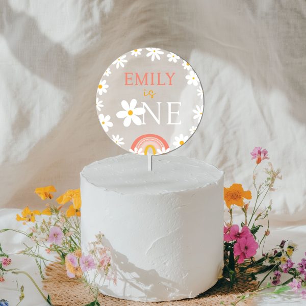 Daisy 1st Birthday Cake Topper, Retro Birthday Acrylic Cake Topper