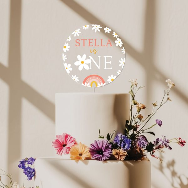 Daisy 1st Birthday Cake Topper, Retro Birthday Acrylic Cake Topper