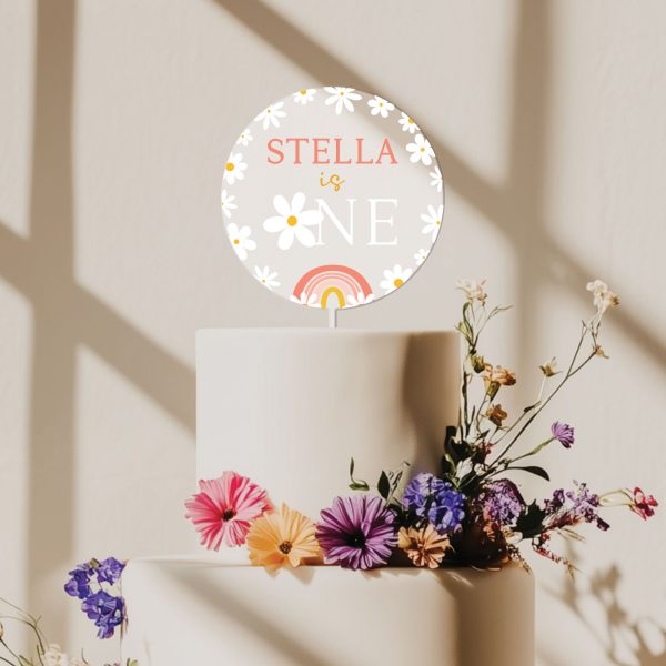 Daisy 1st Birthday Cake Topper, Retro Birthday Acrylic Cake Topper