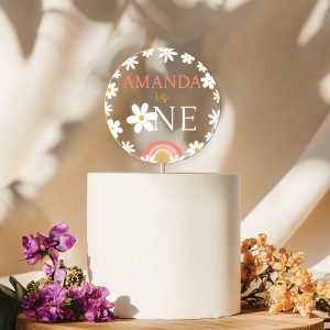 Daisy 1st Birthday Cake Topper, Retro Birthday Acrylic Cake Topper