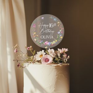 16th Birthday Cake Topper, Wildflowers Acrylic Cake Topper