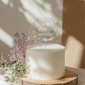 16th Birthday Cake Topper, Wildflowers Acrylic Cake Topper
