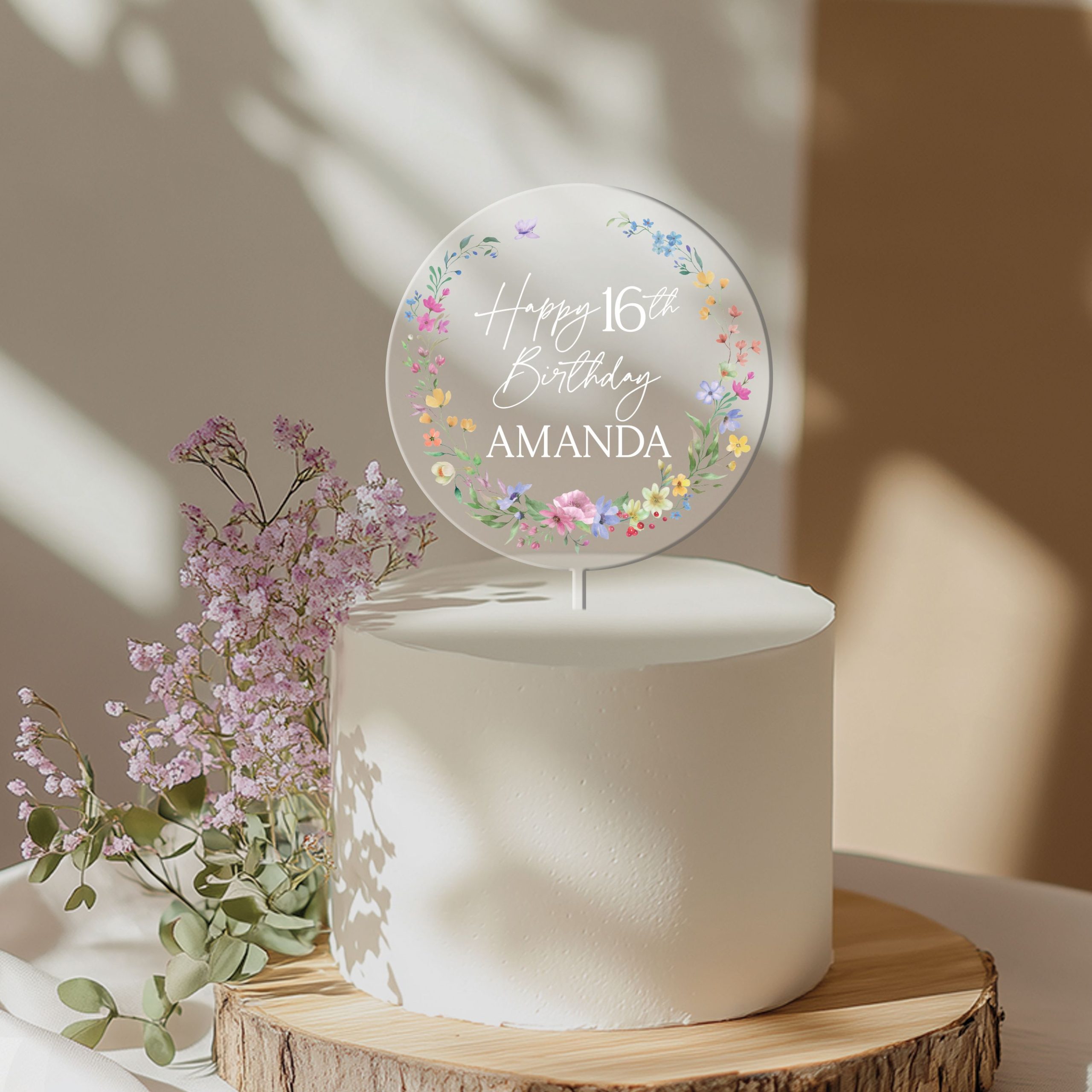 Design-Circle-8_0001_Group-8-frosted 16th Birthday Cake Topper, Wildflowers Acrylic Cake Topper