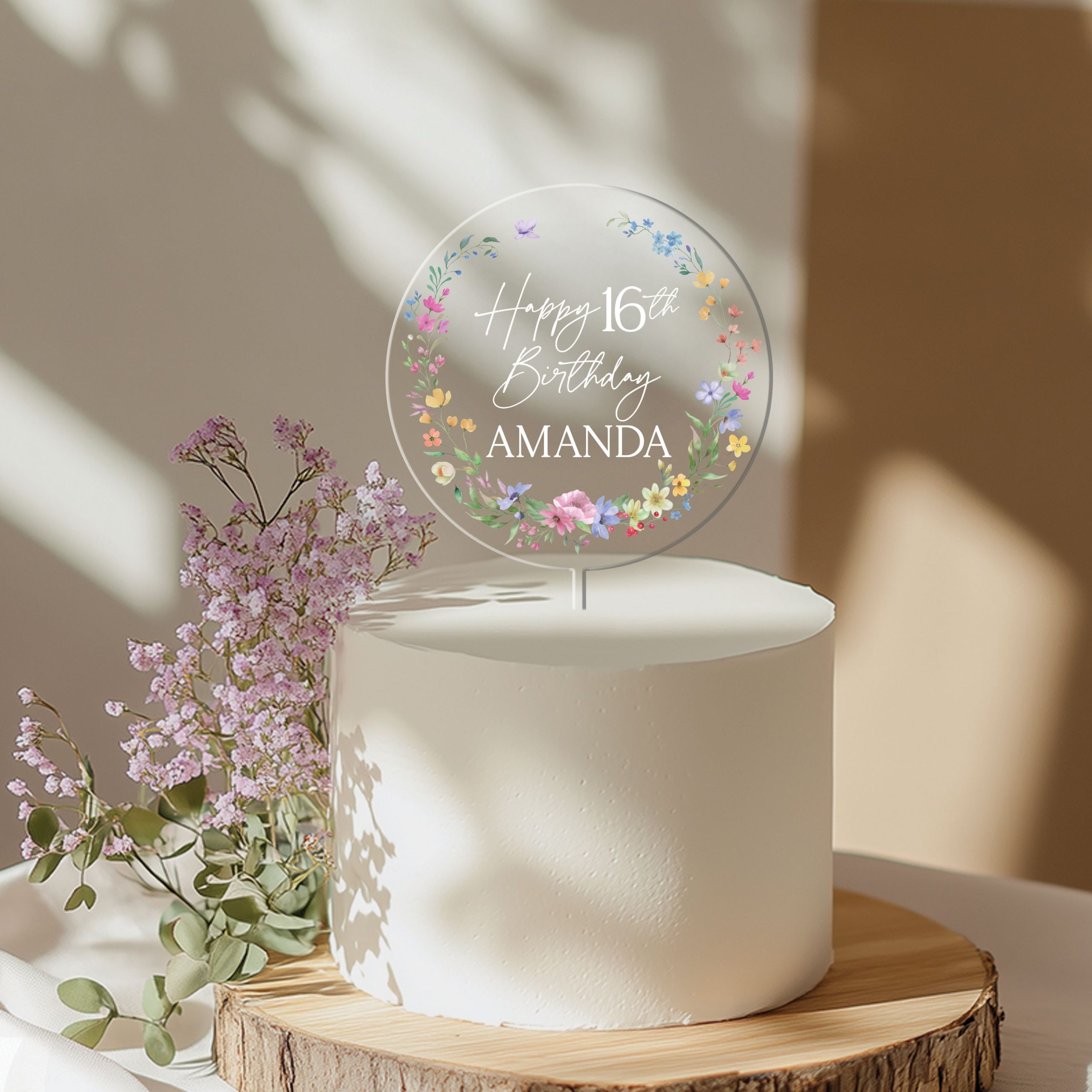 Design-Circle-8_0001_Group-8 16th Birthday Cake Topper, Wildflowers Acrylic Cake Topper