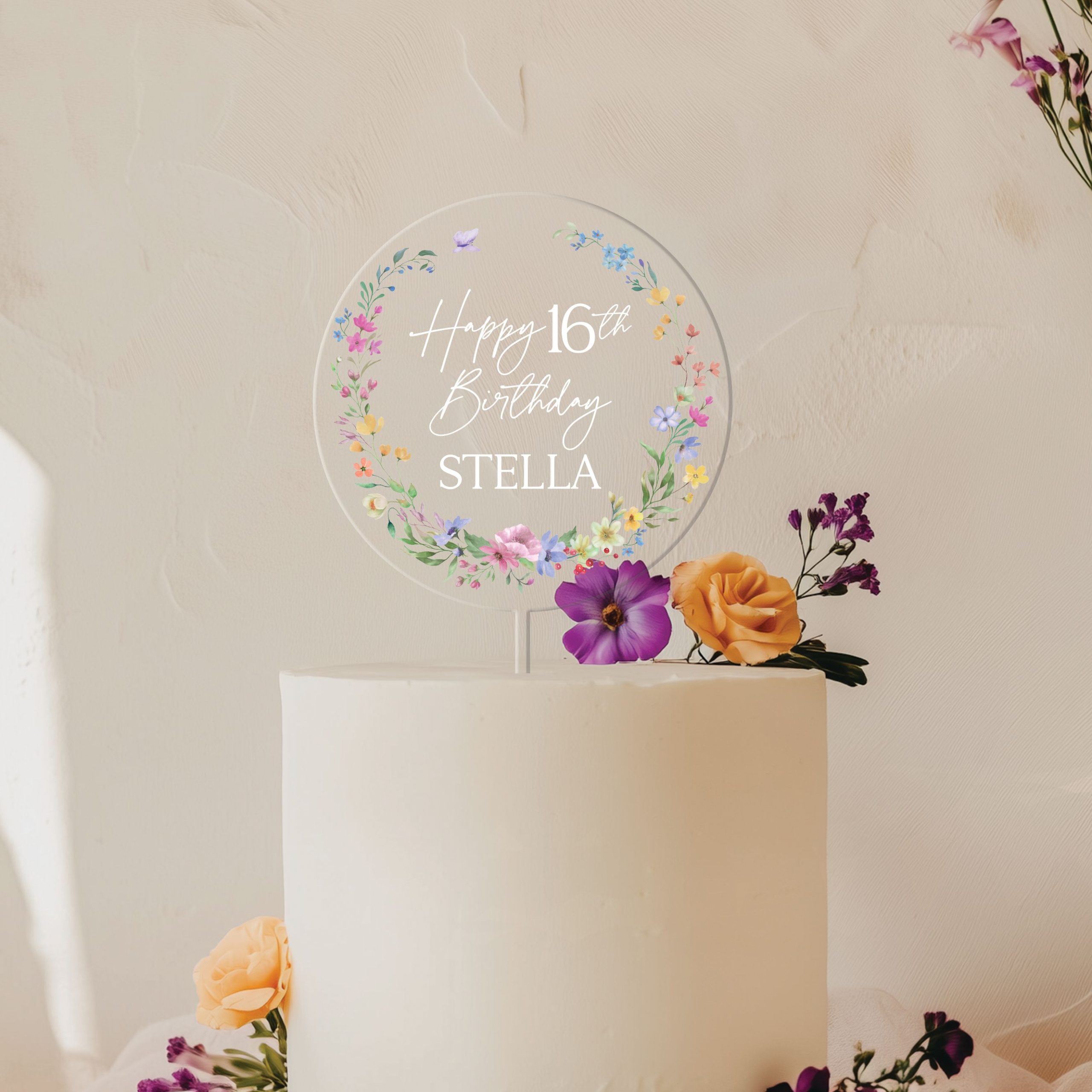 Design-Circle-8_0002_Group-7 16th Birthday Cake Topper, Wildflowers Acrylic Cake Topper