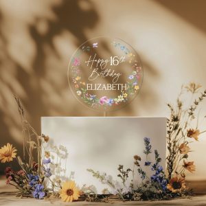 16th Birthday Cake Topper, Wildflowers Acrylic Cake Topper