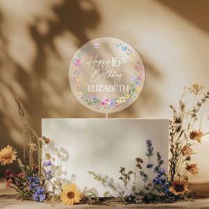 16th Birthday Cake Topper, Wildflowers Acrylic Cake Topper