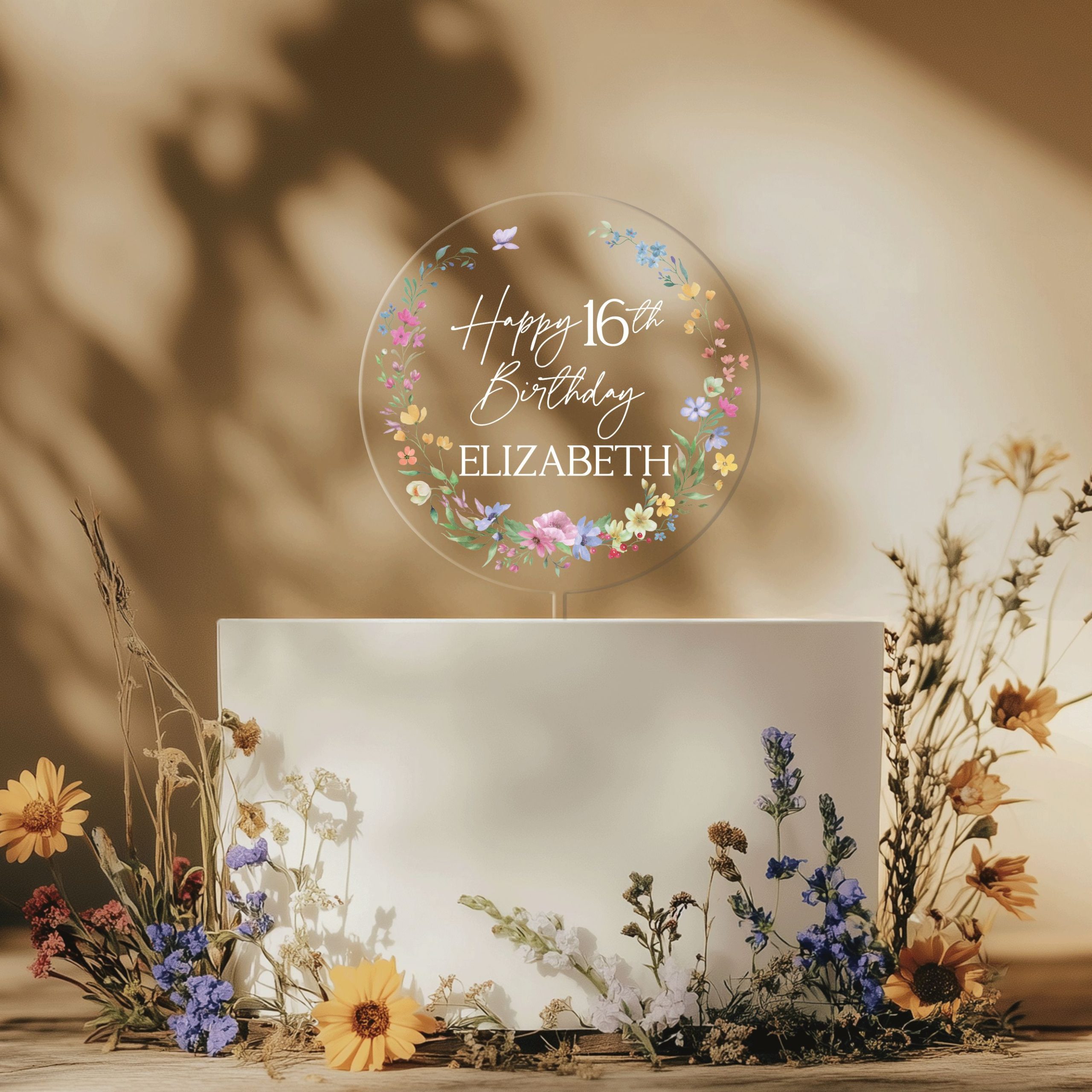 Design-Circle-8_0003_Group-6 16th Birthday Cake Topper, Wildflowers Acrylic Cake Topper