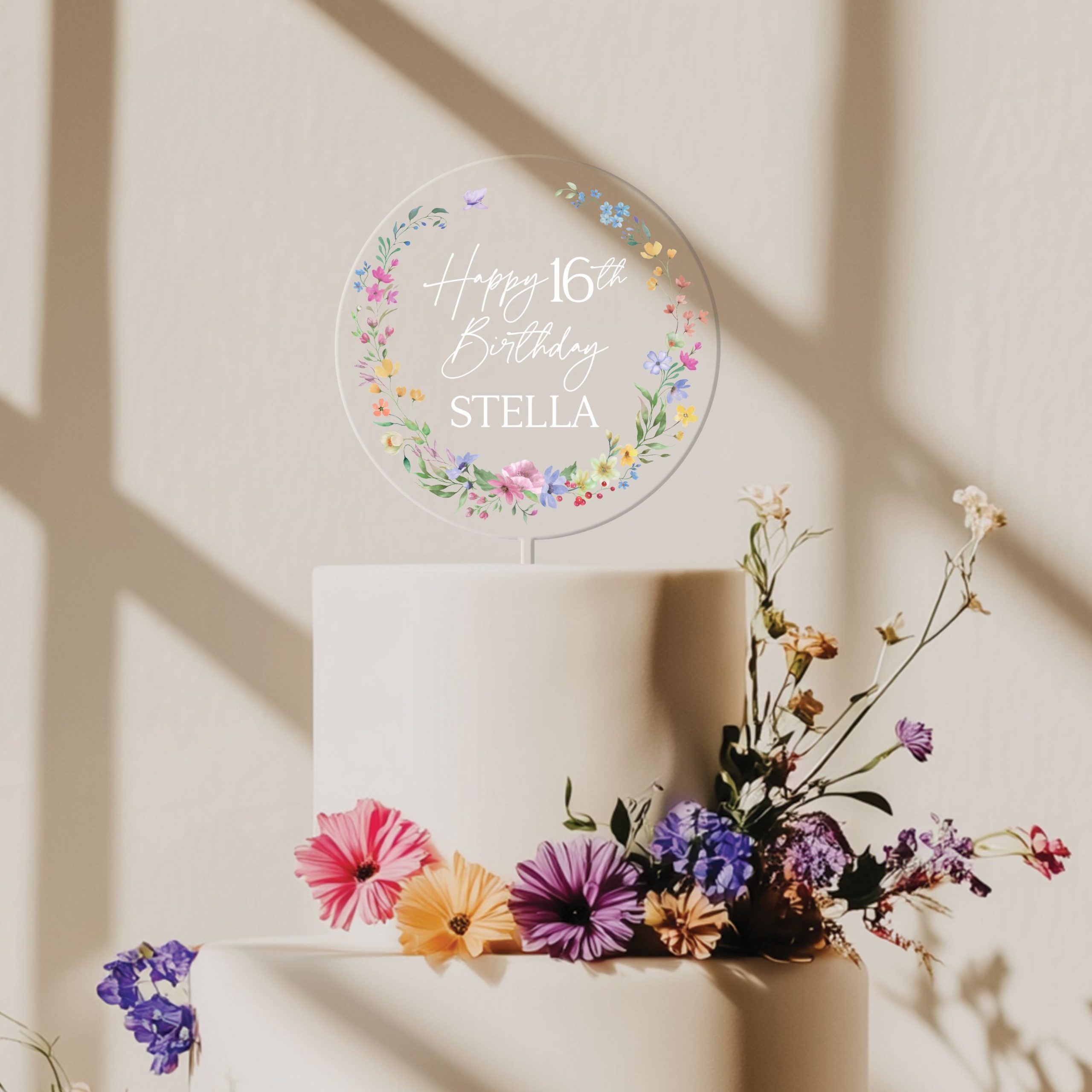 Design-Circle-8_0005_Group-4 16th Birthday Cake Topper, Wildflowers Acrylic Cake Topper
