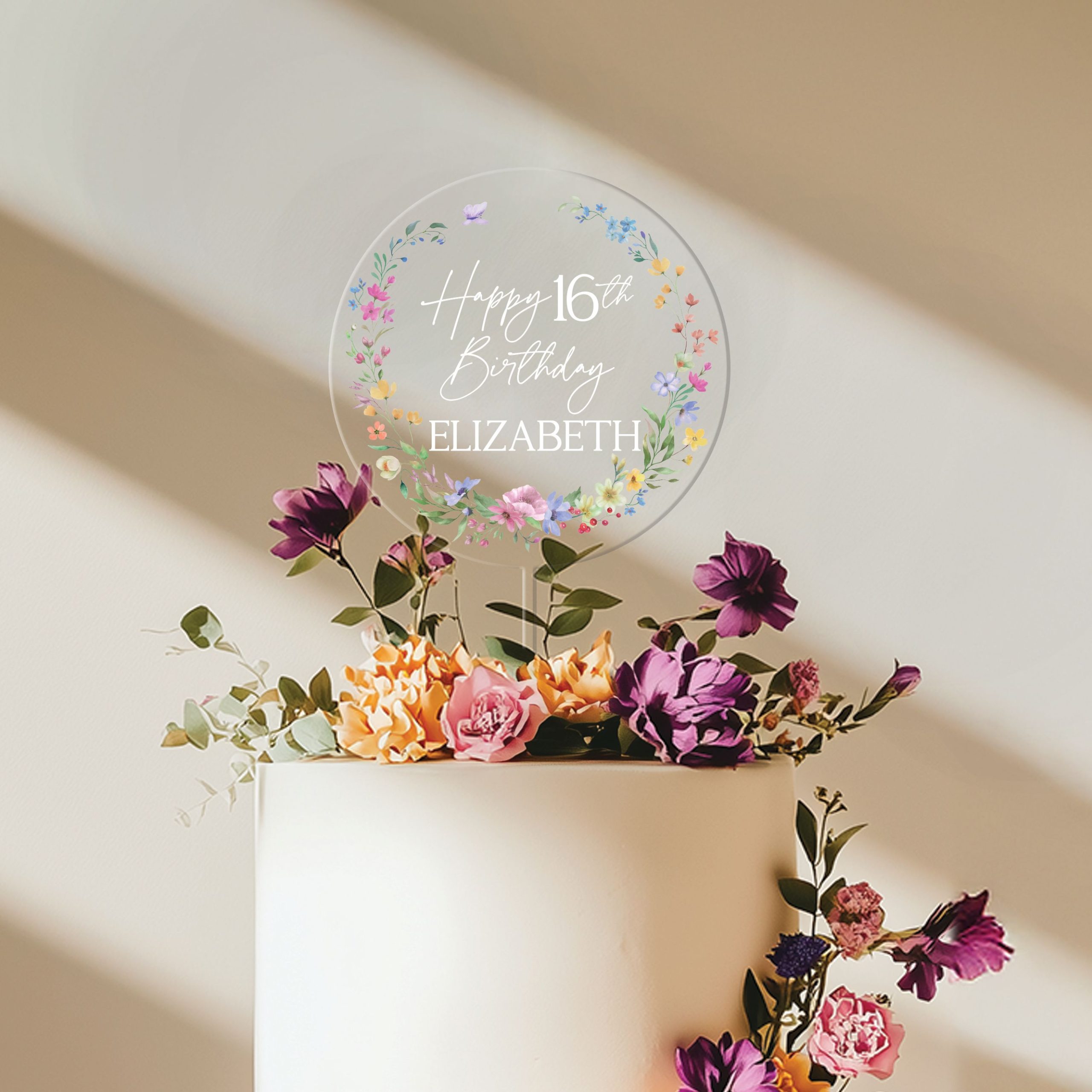 Design-Circle-8_0006_Group-3 16th Birthday Cake Topper, Wildflowers Acrylic Cake Topper