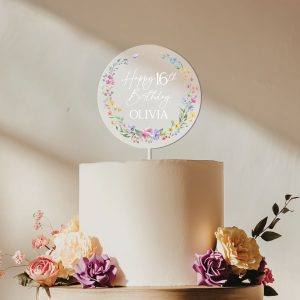 16th Birthday Cake Topper, Wildflowers Acrylic Cake Topper