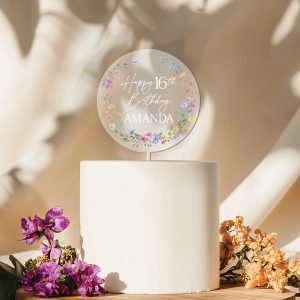 16th Birthday Cake Topper, Wildflowers Acrylic Cake Topper