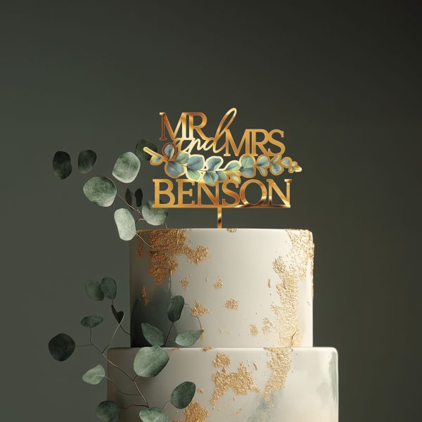 Eucalyptus Rustic Wedding Cake Topper, Cake Topper for Wedding