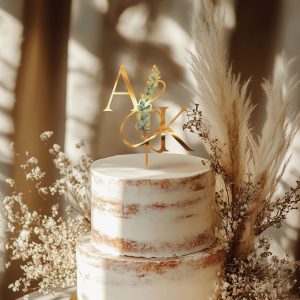 Monogrammed Floral Cake Topper, Wedding Acrylic Cake Topper