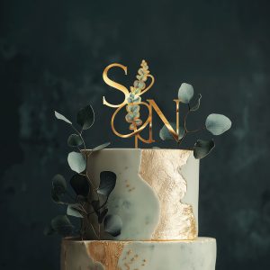 Monogrammed Floral Cake Topper, Wedding Acrylic Cake Topper
