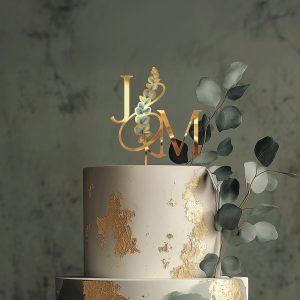 Monogrammed Floral Cake Topper, Wedding Acrylic Cake Topper