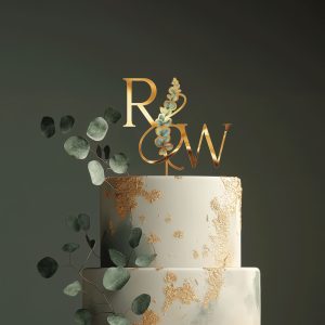 Monogrammed Floral Cake Topper, Wedding Acrylic Cake Topper