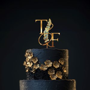 Monogrammed Floral Cake Topper, Wedding Acrylic Cake Topper