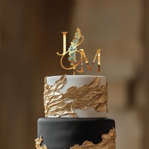 Monogrammed Floral Cake Topper, Wedding Acrylic Cake Topper
