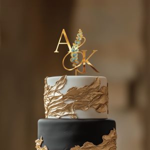 Monogrammed Floral Cake Topper, Wedding Acrylic Cake Topper