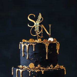 Monogrammed Floral Cake Topper, Wedding Acrylic Cake Topper