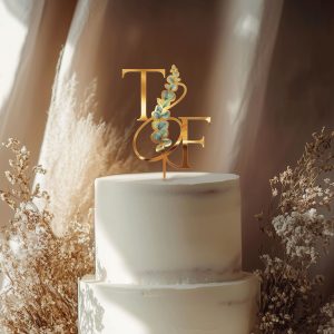 Monogrammed Floral Cake Topper, Wedding Acrylic Cake Topper