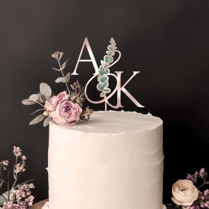 Monogrammed Floral Cake Topper, Wedding Acrylic Cake Topper