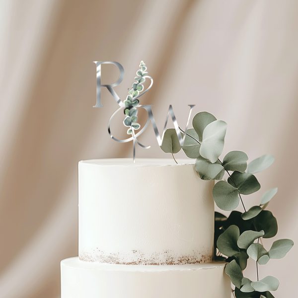 Monogrammed Floral Cake Topper, Wedding Acrylic Cake Topper