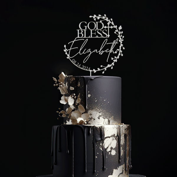 Personalized Christening Cake Topper, God Bless Cake Topper
