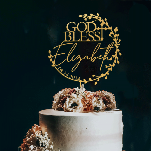 Personalized Christening Cake Topper, God Bless Cake Topper