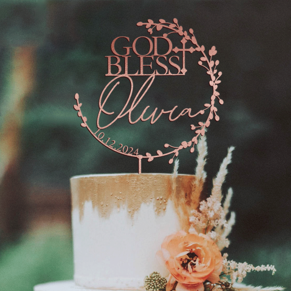 Personalized Christening Cake Topper, God Bless Cake Topper