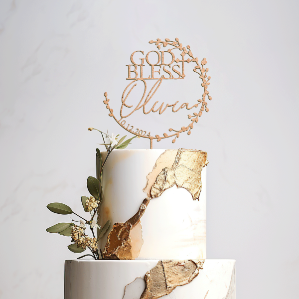 Personalized Christening Cake Topper, God Bless Cake Topper