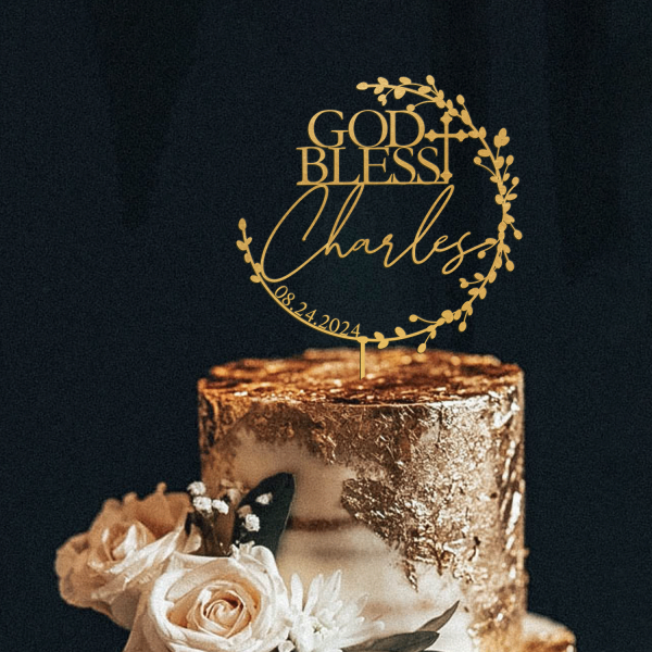 Personalized Christening Cake Topper, God Bless Cake Topper
