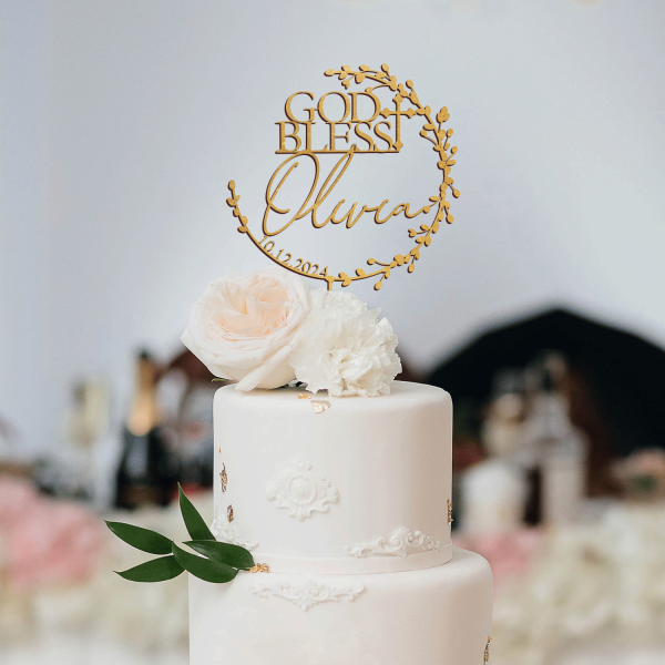 Personalized Christening Cake Topper, God Bless Cake Topper