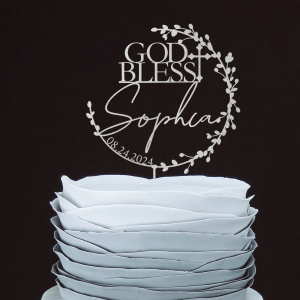 Personalized Christening Cake Topper, God Bless Cake Topper