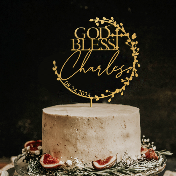Personalized Christening Cake Topper, God Bless Cake Topper