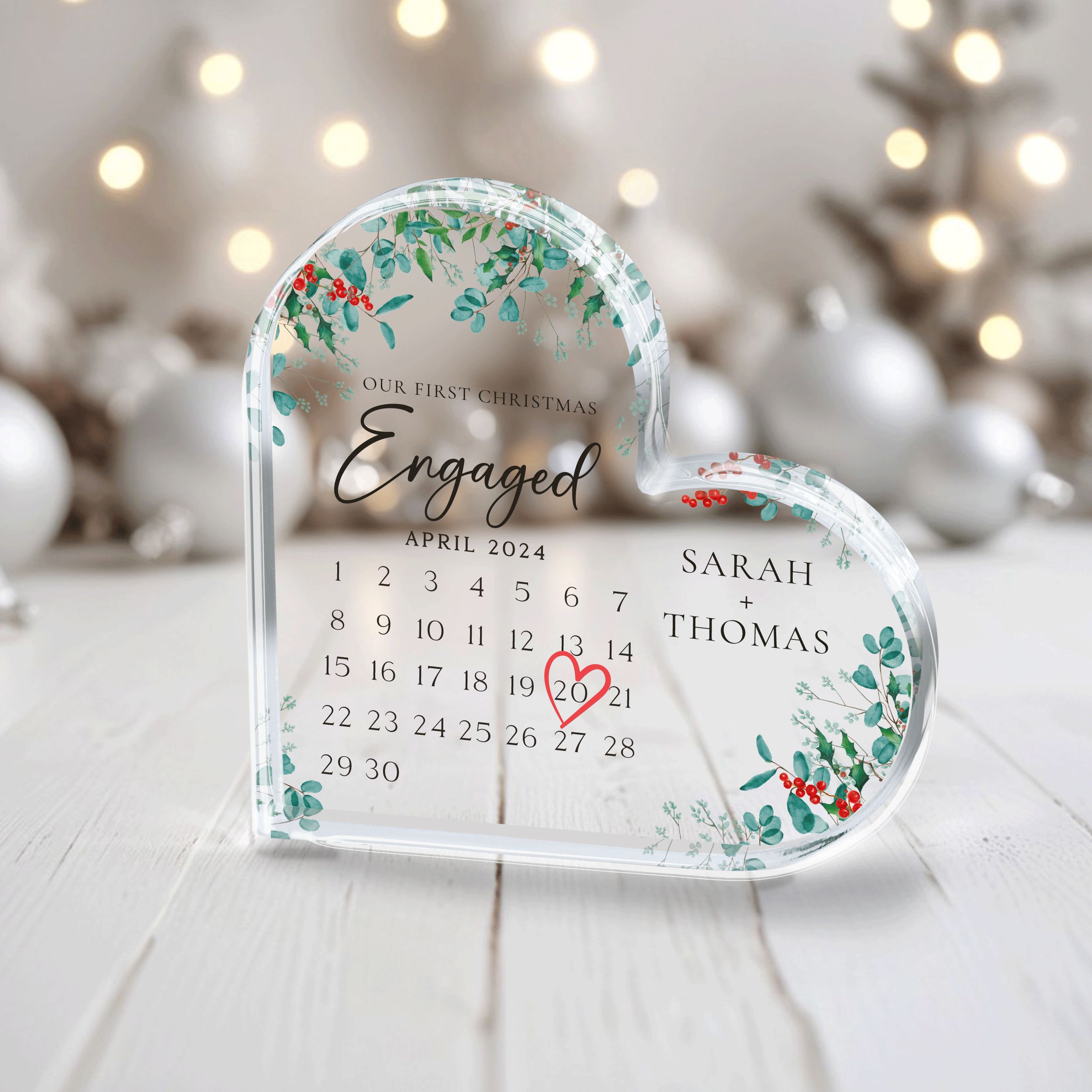 MN38Y---Acrylic-Heart---Our-First-Christmas-Engaged_0003_Group-3 First Christmas Engaged Gift, Personalized Christmas Gift