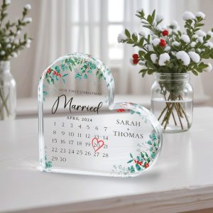First Christmas Married Acrylic Plaque, Personalized Calendar Gift