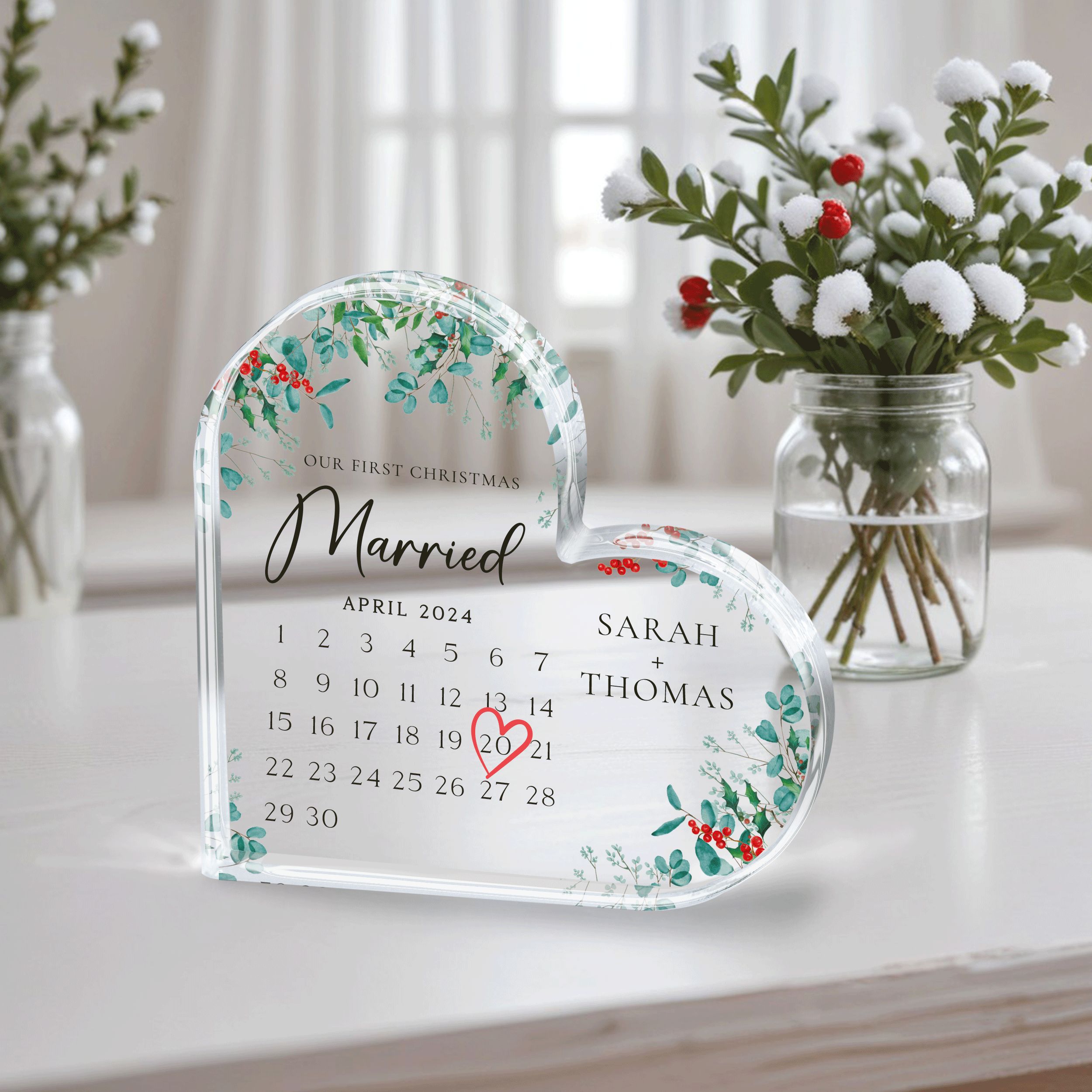 MN39Y---Acrylic-Heart---Our-First-Christmas-Married_0000_Group-6 First Christmas Married Acrylic Plaque, Personalized Calendar Gift