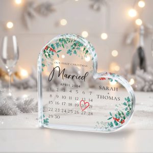 First Christmas Married Acrylic Plaque, Personalized Calendar Gift