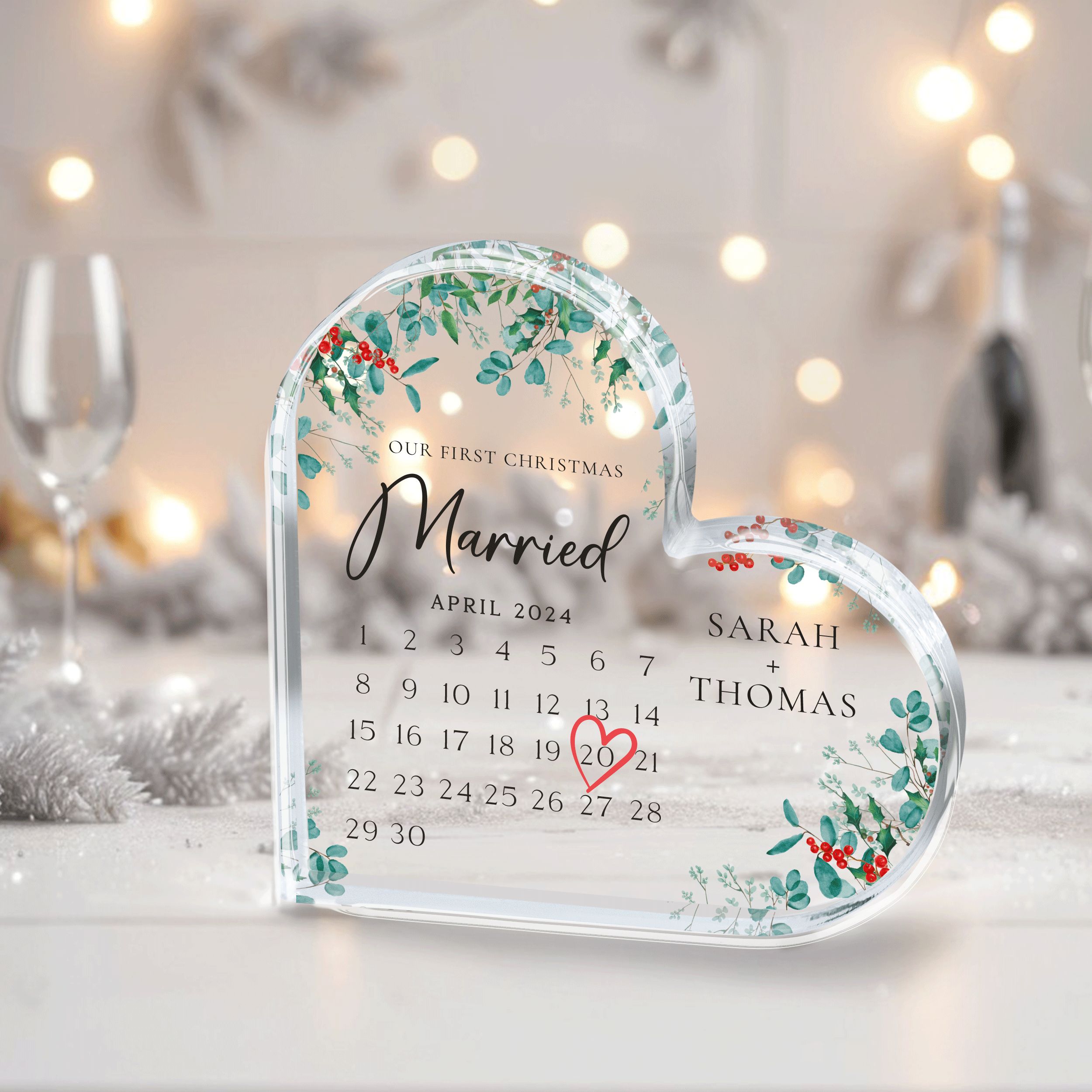 MN39Y---Acrylic-Heart---Our-First-Christmas-Married_0001_Group-5 First Christmas Married Acrylic Plaque, Personalized Calendar Gift