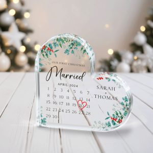 First Christmas Married Acrylic Plaque, Personalized Calendar Gift